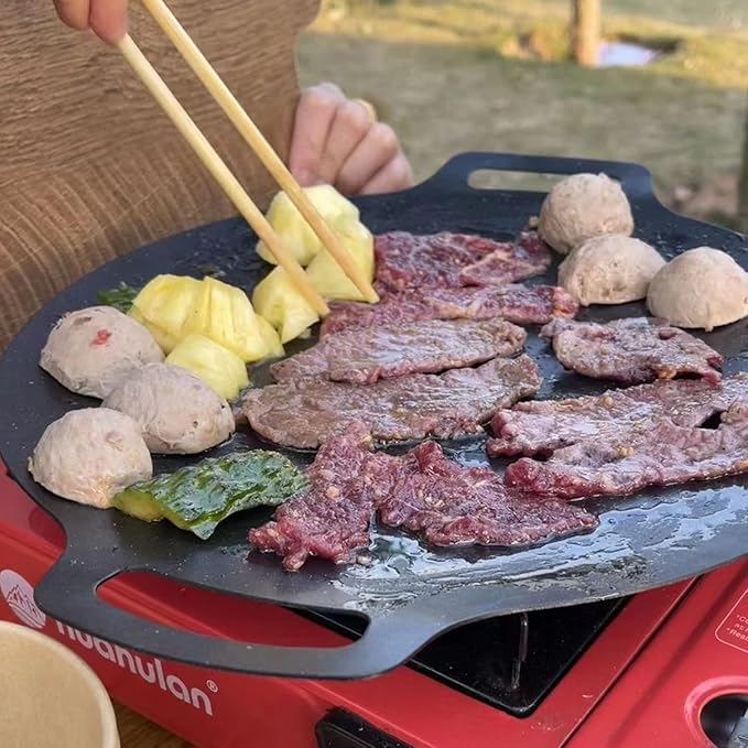 Grill Pan,13 Inch Non-stick Baking Pan+Brush+dry Cloth,Barbecue Pot Outdoor Camping Grill Plate Fry Pan for Stove Tops &Induction Compatible (33cm/13inch)