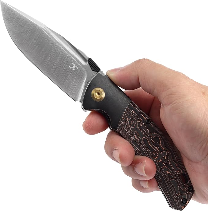 KANSEPT Hinterland Pocket Folding Knives for Men EDC Camping Folding Knife 3.58'' Satin CPM S35VN Blade Pocket Knife with Blackwash Titanium + Copper Carbon Fiber Inlay Handle Everyday Carry K1057A4