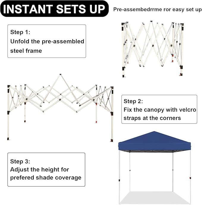 Northroad 8X8 FT Pop Up Canopy, Outdoor Instant Canopy Tent Slant Legs with Carrying Bag, Portable Gazebo Shelter for Wedding Party,Commercial Event,Patio,Garden,Beach -Dark Blue