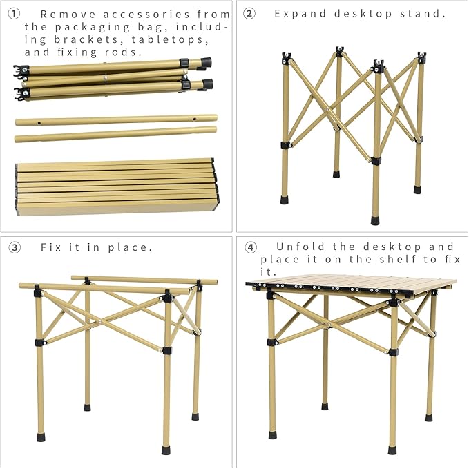 Wind Tour Portable Camping Table Folding Side Table Aluminum Lightweight Table with Carry Bag for Outdoor Cooking Hiking Picnics BBQ Travel (Khaki)
