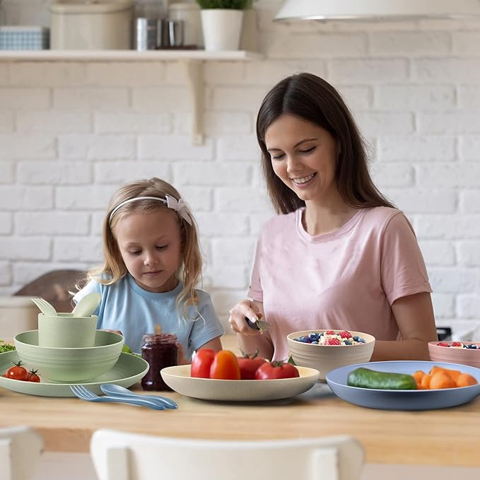 Shopwithgreen Wheat Straw Dinnerware Sets for 4, 20 PCS Unbreakable Plates and Bowls Sets, Reusable Dinner Dishes Set, Bowls, Cups, Plates for Camping, Kitchen, RV, Dorm, Dishwasher Microwave Safe