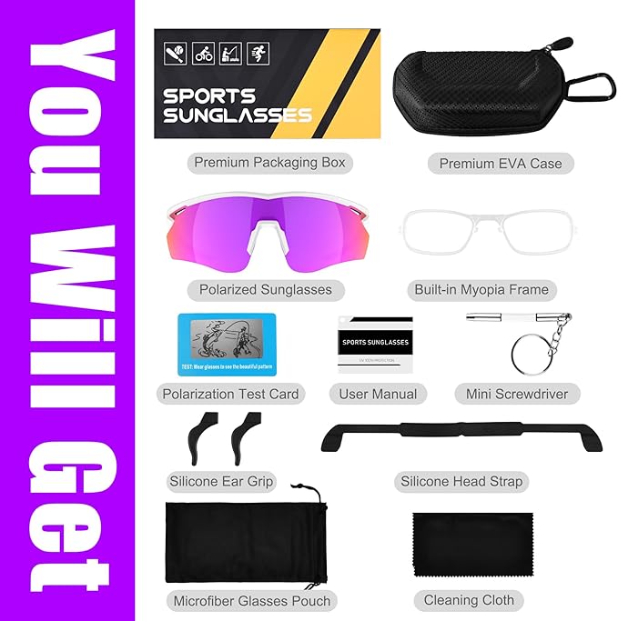 Polarized Sports Sunglasses for Men Women,Wrap Around Sun Glasses for Running Cycling Baseball Fishing Golf Hiking