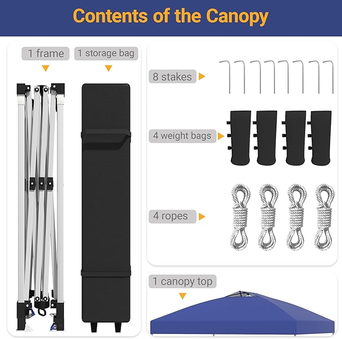 10x10 Pop Up Canopy - Instant Setup Beach Tent with Wheeled Carry Bag, 8 Sandbags & 4 Guy Lines - Portable Sun Shade for Camping, Events, Silver Coated Top, Blue
