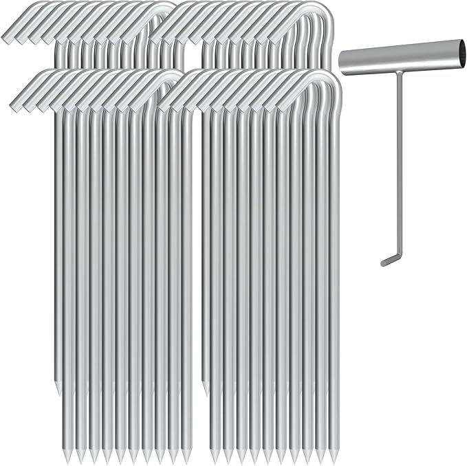 9 Inch Tent Stakes with T Hook, Tent Stakes Metal, Heavy Duty Tarp Camping Stakes, Metal Stakes for Inflatables Outdoor Decorations, 40 Pack