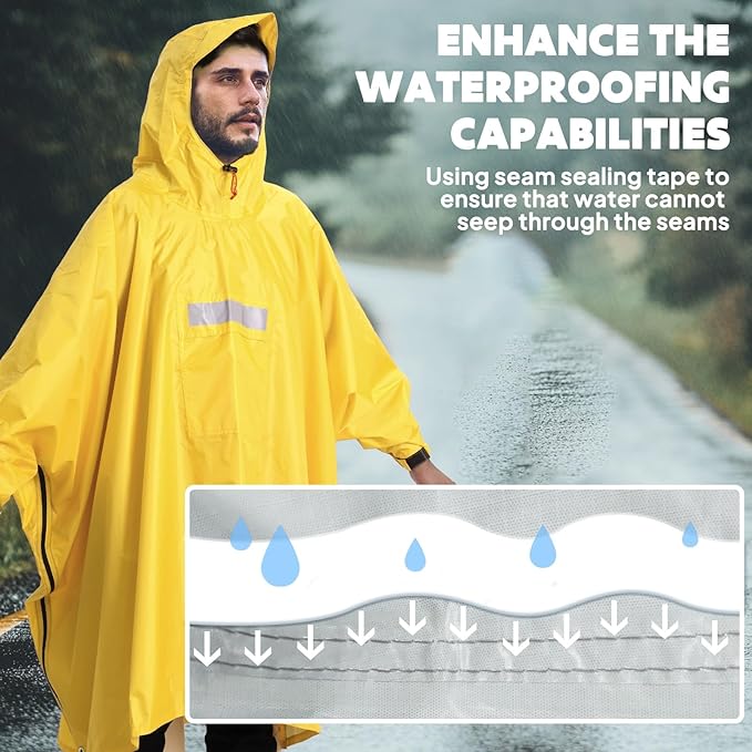 ANYOO Hooded Rain Poncho for Adults Waterproof Lightweight Rain Coat for Men Women Reusable Rain Jacket for Emergency Outdoor