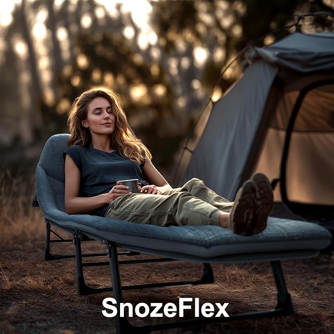 Chaise Lounge Chair, Folding Cot, 6-Angle Adjustable Camping Cot with Mattress for Patio and Beach, Foldable Bed Portable Heavy Duty Lay Flat Reclining with Pillow (Gray, M - 70'')