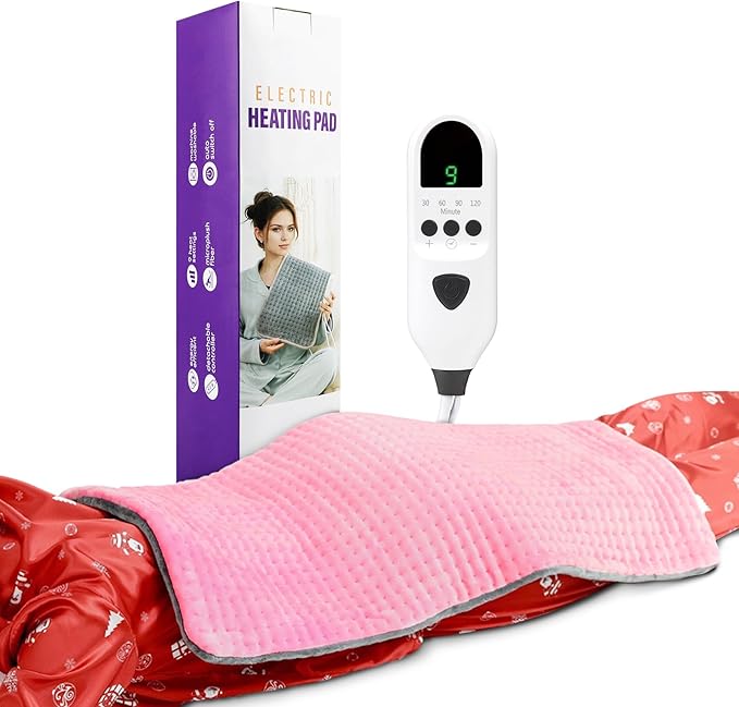 Heating Pad for Back & Period Cramps Relief, Electric Heat Pad for Neck and Shoulder, 9 Adjustable Heat, Machine Washable,Birthday Christmas Gifts for Women Men Mom Dad(Pink+Grey, 17"×33")