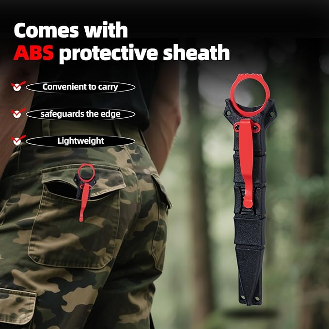 XXOK Actical Knife Portable Knife 7.0 Inch 440C Fixed Blade Knives Outdoor camping portable straight knife with protective cover available in red and green colors (red)