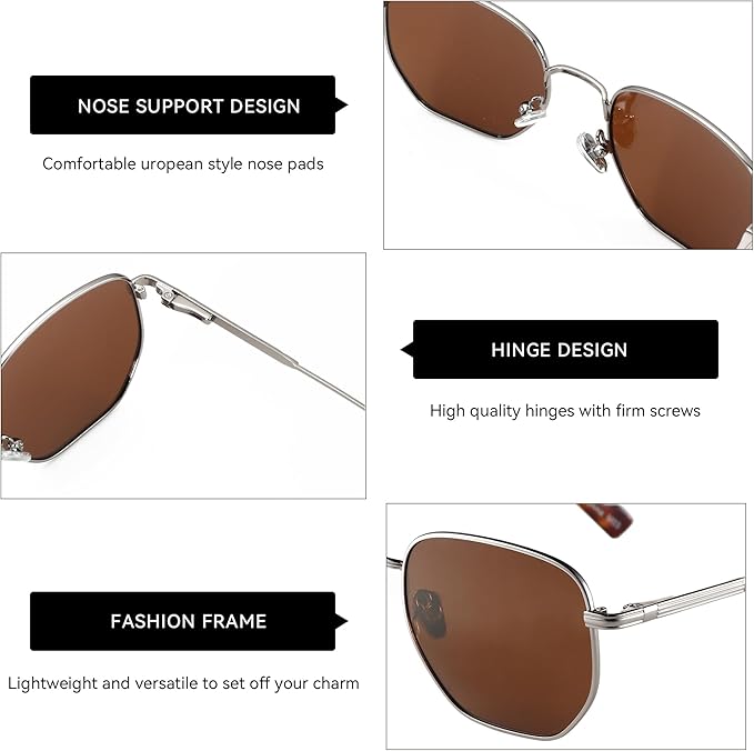 ZENOTTIC Hexagon Polarized Retro Sunglasses for Men Women-Vintage Metal Frame Design UV Protection Trendy Fashion Shades