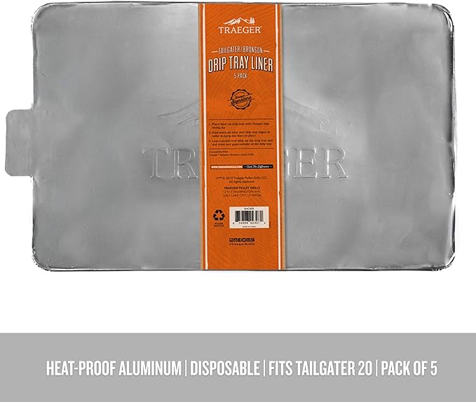 Traeger Grills BAC408 Tailgater Drip Tray Liner Grill Accessory, 5 Count