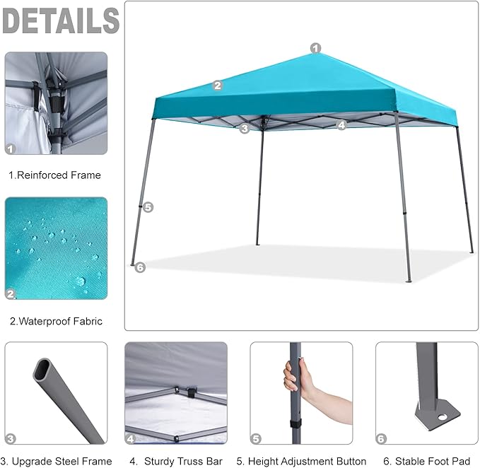MASTERCANOPY Portable Pop Up Canopy Tent with Large Base (10x10,Turquoise)