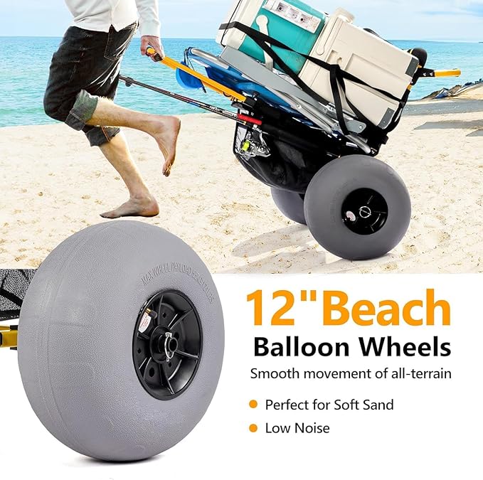 Beach Trolley Cart, Foldable Heavy-Duty Beach Wagon Cart with 12 Inch Wheels for All-Terrain Outdoor Camping