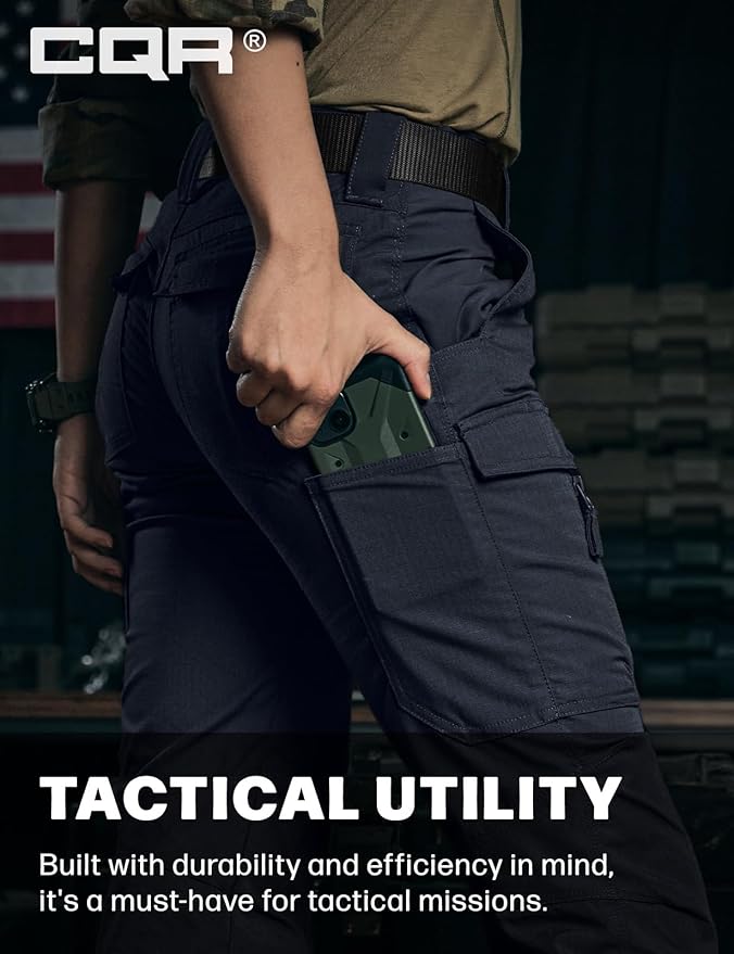 CQR Women's Flex Stretch Tactical Pants, Water Resistant Ripstop Cargo Work Pants with Pockets for Outdoor & Hiking