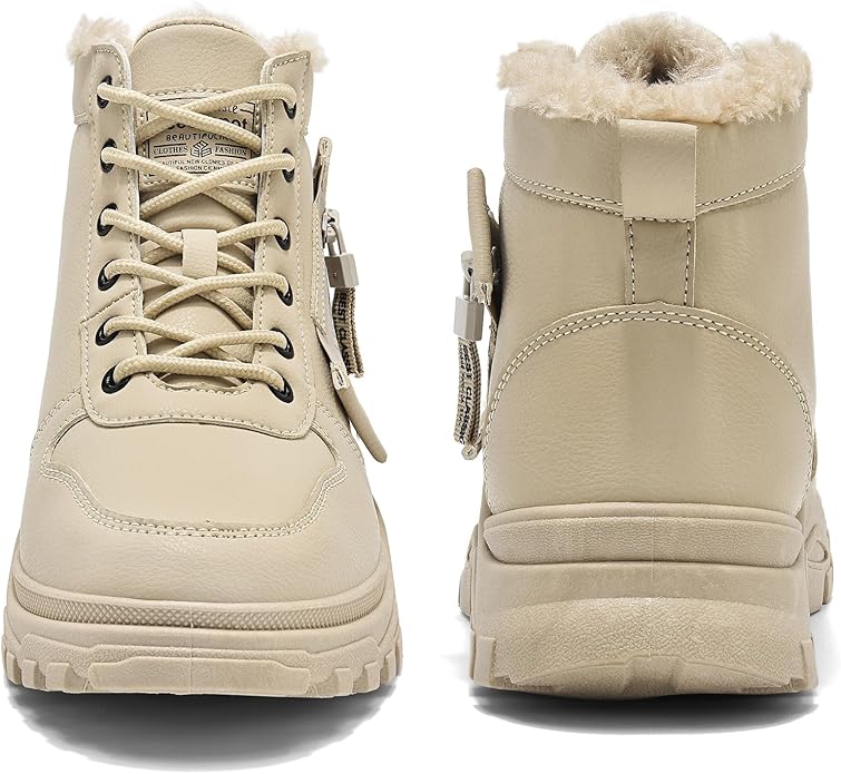 Womens Snow Boots Warm Winter Boots Ladies Fur Lined Ankle Boots Lace Up Outdoor Booties Anti-Slip Sneakers Waterproof Walking Shoes