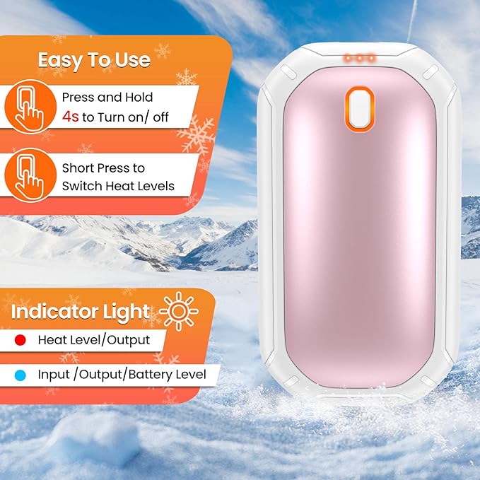 2 Pack Hand Warmers Rechargeable, 2025 New Portable Magnetic Electric with 12hrs Warmth, Double-Sided Heating Pocket Size for Outdoors, Camping - Winter Gifts for Women Men