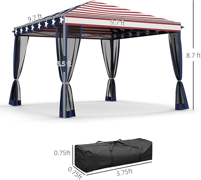 Outsunny 10' x 10' Pop Up Canopy Tent with Netting, Instant Gazebo, Screen House Room with Carry Bag, Height Adjustable, for Outdoor, Garden, Patio, Camping, Blue and Red