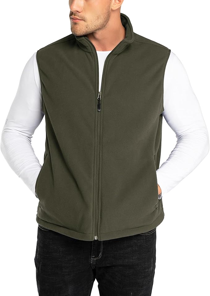 33,000ft Men's Fleece Vest, Lightweight Warm Zip Up Polar Vests Outerwear with Zipper Pockets, Sleeveless Jacket for Winter