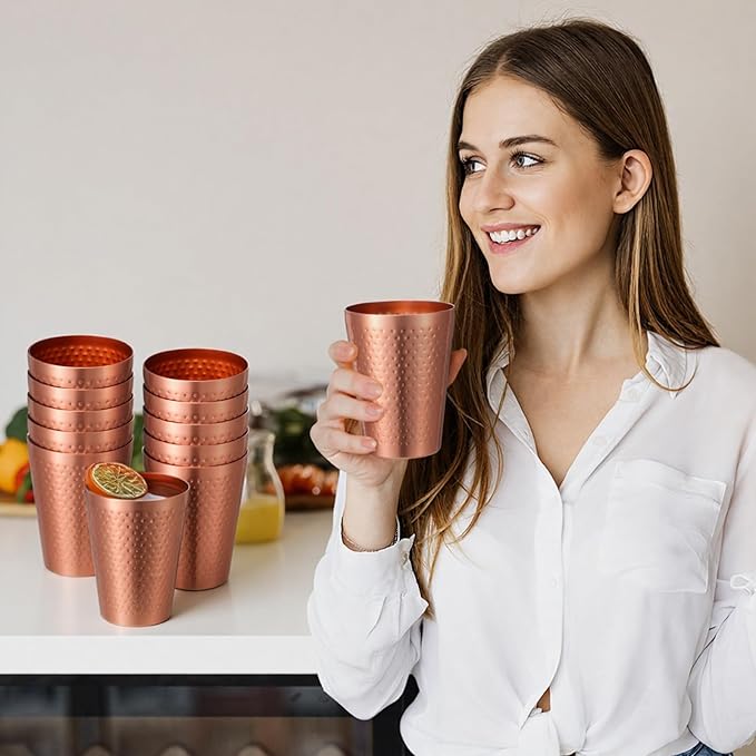 Molain 12 Pcs Aluminum Drink Cups, 14 oz Copper Water Tumblers Glasses Stachable Metal Drinking Cup Resuable Camping Mugs for Hot and Cold Beverages Wine Coffee Party Wedding Birthday