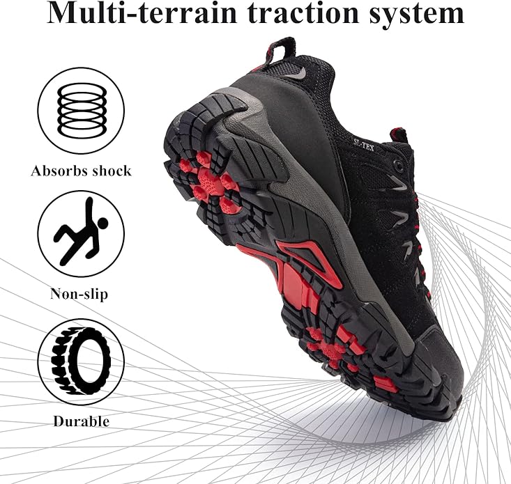 SHULOOK Men's Waterproof Hiking Shoes Lightweight Anti Slip Outdoor Ankle Boots Breathable Hike Trekking Trails Shoe