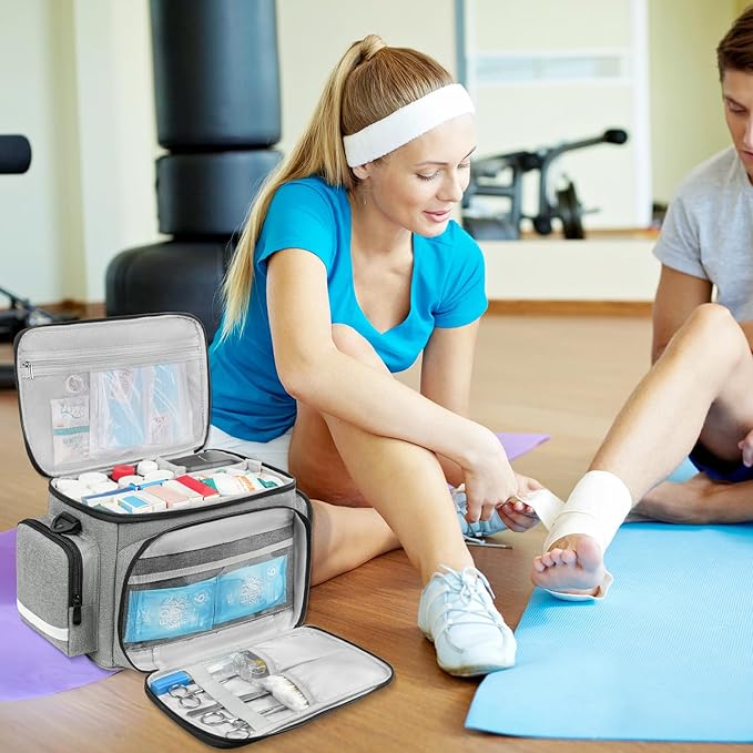 Medical Bag,First Aid Bag Empty,Home Health Nurse Bag with Detachable Divider,Medical Supplies Storage Tote for Nursing Student,Therapist,Doctors,Grey