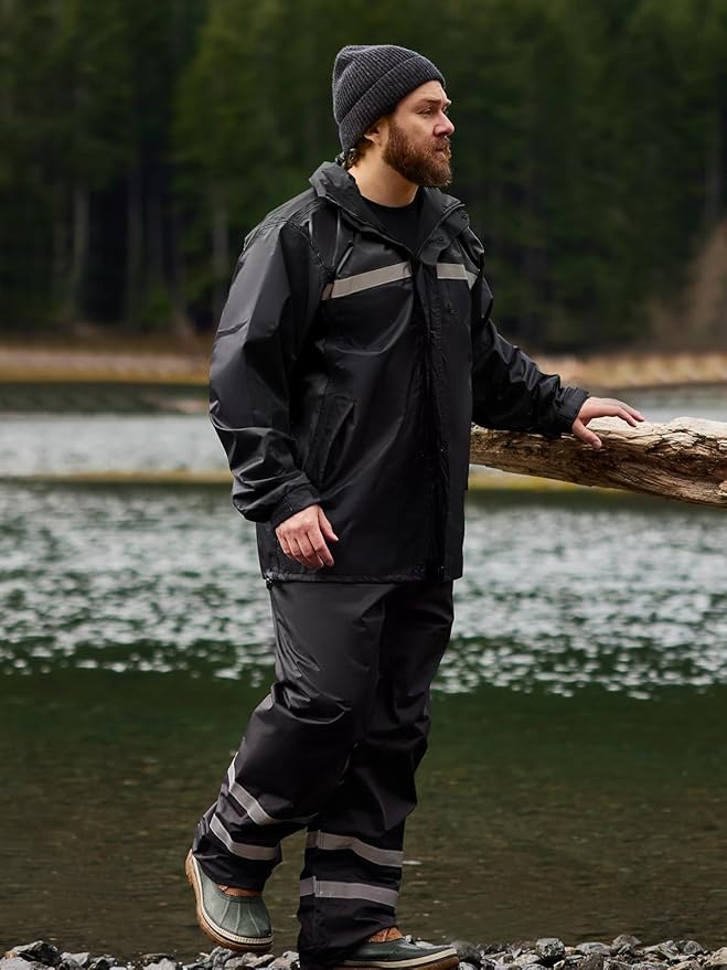 Men's Rain Suit High Visibility Reflective Work Rain Jacket Pants for All Sport Farm Fishing Motorcycle