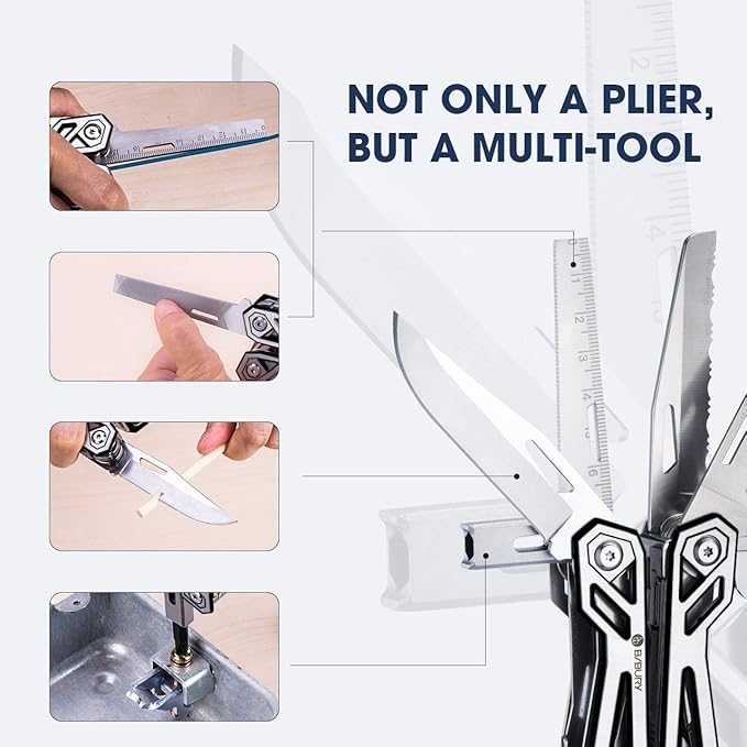 BIBURY 21-in-1 Multitool Pliers, Multi-Purpose Pocket Knife Pliers with Screwdriver Sleeve, 420 Foldable Stainless Steel Safety Locking Design Multi-tool for Survival, Camping, Fishing and Home Repair