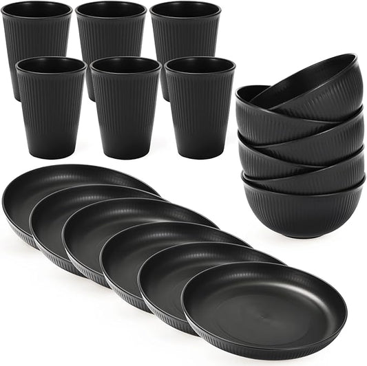 18PCS Wheat Straw Dinnerware Sets Unbreakable Dinnerware Sets Reusable Cups Plates and Bowls Sets Microwave for Kitchen Travel Camping