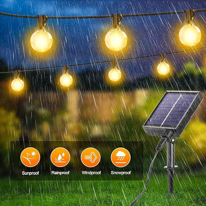 G40 Solar String Lights Outdoor with Remote 60 FT, USB & Solar Dual Charging, Waterproof, 8 Modes 3 Timers, 20+2 LED Shatterproof Bulbs, Dimmable Solar Light for Camping Backyard Bistro Porch Garden