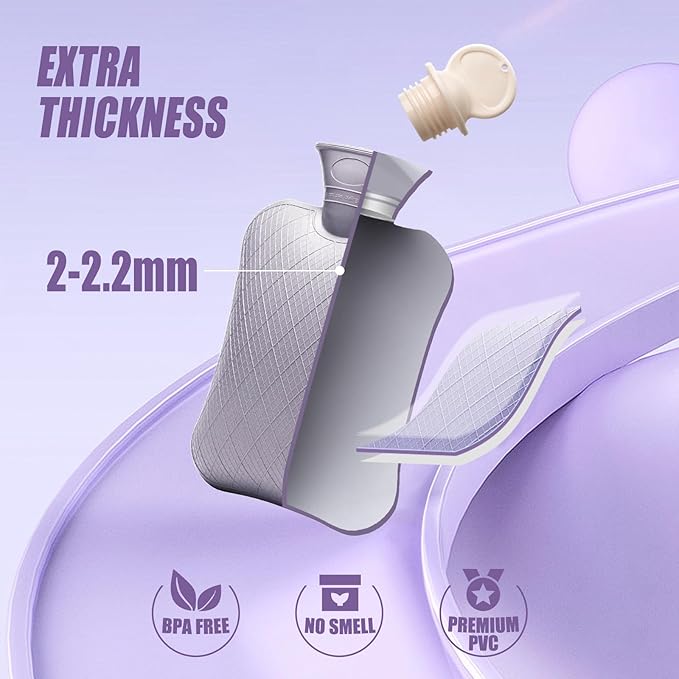 FORICOM Hot Water Bottles for Menstrual Bed Warming,Hot and Cold Therapy, Muscles Back Pain, Enemas Feet Period Cramp, Kids Sleeping Tummy.2Liter