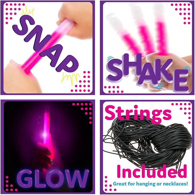 PartySticks Glow Sticks Party Supplies for Kids and Adults (50pk Assorted) - 6 Inch Bulk Glow Light Up Sticks Party Favors, Glow in the Dark Party Decorations, Waterproof Nontoxic Glow Necklaces
