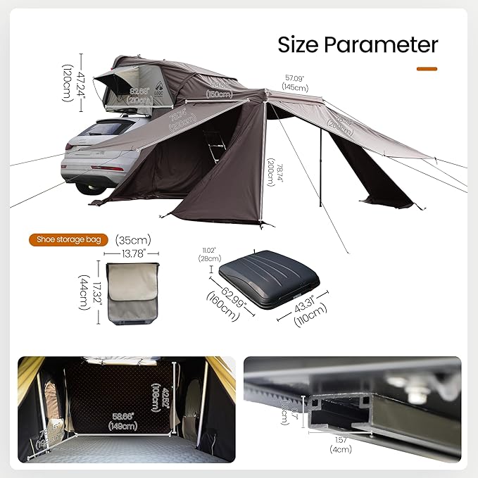 Rooftop Tent Hard Shell β Waterproof Car Tents with Modular Annex Room, Skylight & Rear Awning, Easy Up Roof with Ladder, 2β3 Person Tents for Overlanding & Car Camping