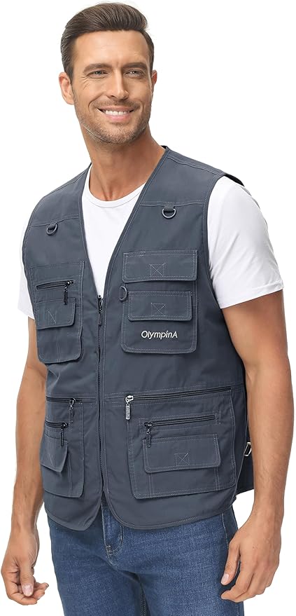 Lentta Men's Fishing Vest Summer Outdoor Lightweight Work Photo Vest 16 Pockets