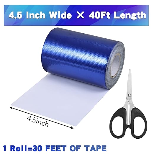 4.5Inch ร 40FT RV Awning Repair Tape with Scissors, Outdoor Heavy Duty Repair Tape for Tarp, Tent, Boat Cover, Canvas, Sail Tape, Waterproof, UVproof and Heat-resistant Tear Repair Pctch Kit (2, Blue)