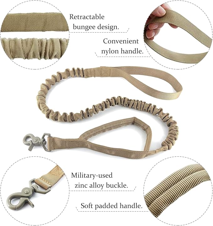 AIWAI Tactical Dog Harness with Pouches,Dog Vest Harness for Large Medium Dogs No-Pull Adjustable Military Dog Harness with Handle Walking Hiking Training (Khaki(with Leash), L)