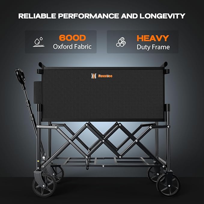 Navatiee Portable Foldable Collapsible Wagon with Wheels, 220lbs Weight Capacity Utility Grocery Shopping Cart, Lightweight Mini Folding Wagon for Outdoor, Black
