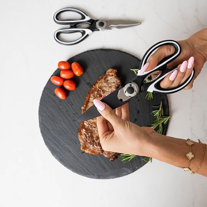 Heavy Duty Kitchen Shears with Knife and Scissor Sharpener Tool - Multipurpose Stainless Steel Scissors for Food - Sharp Food-Grade Kitchen Scissor for Meat, Seafood, Poultry - 4 Piece Set