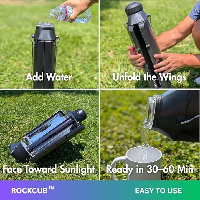 Solar Kettle – 16.9 Fl Oz. Portable Solar Water Heater for Outdoor Camping, Hiking, Emergency Boiling, Survival Gear, Eco-Friendly Solar Powered Thermos Bottle