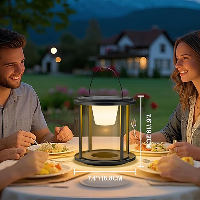 Solar Outdoor Table Lamp, Portable Metal Lantern with Multicolor, Water-Resistant Table Lamp Rechargeable with USB and Solar Charging, for Patio, Garden, Camping, Yard, Porch