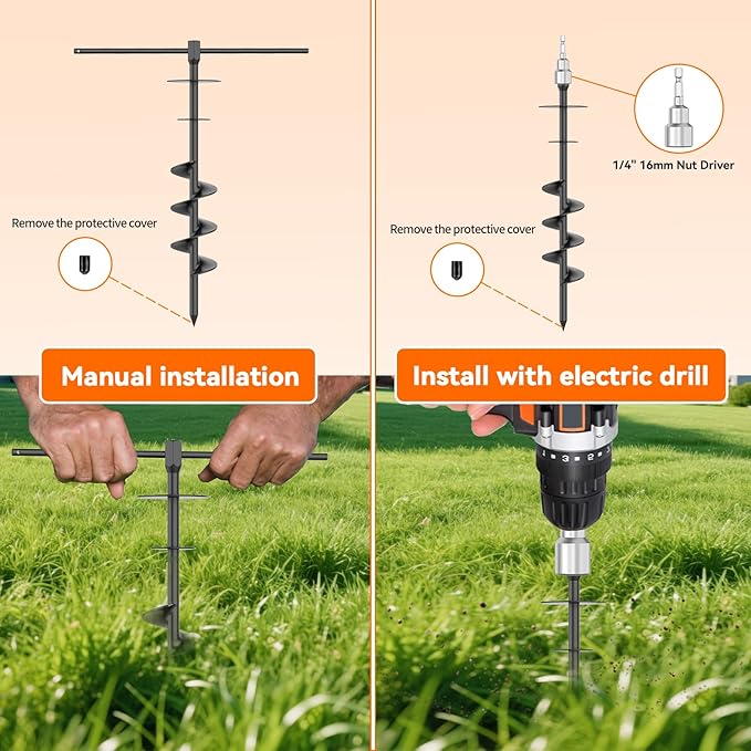 Heavy Duty 30FT Dog Tie Out Cable and Stake,360°Swivel Screw in Spike Auger Ground Stake Anchors for Large Medium Medium up to 220 lbs,Dog Outside Lead Cable for Yard, Lawn Beach, Camping