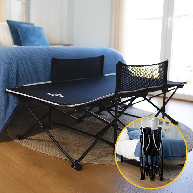 Toddler Cot Bed: Kids Travel Camping and Portable Folding Cot, Great for Outdoors and Young Guests at Home. Comfortable Sleeping Bed Easy to Store and Use (Gray)