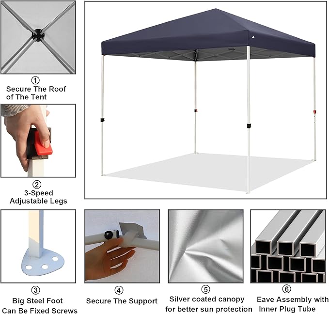 Northroad 8X8 FT Pop Up Canopy, Outdoor Instant Canopy Tent Slant Legs with Carrying Bag, Portable Gazebo Shelter for Wedding Party,Commercial Event,Patio,Garden,Beach -Dark Grey