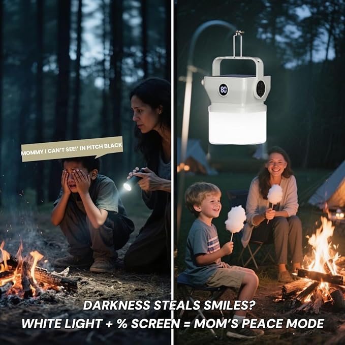 V.C Formark Camping Lantern Solar Powered Portable with Battery% Display, 1000LM Bright, USB-C/Solar Charging, for Outdoor Emergency, Hiking, Power Outage