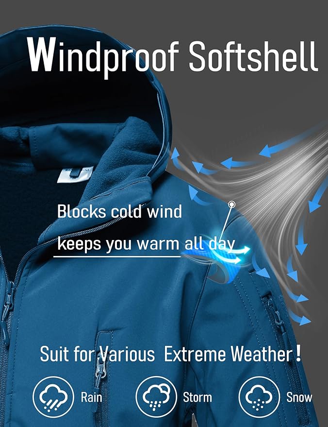 MAGCOMSEN Men's Tactical Jacket 7 Pockets Performance Fleece Lined Water Resistant Ski Snow Soft Shell Winter Coats
