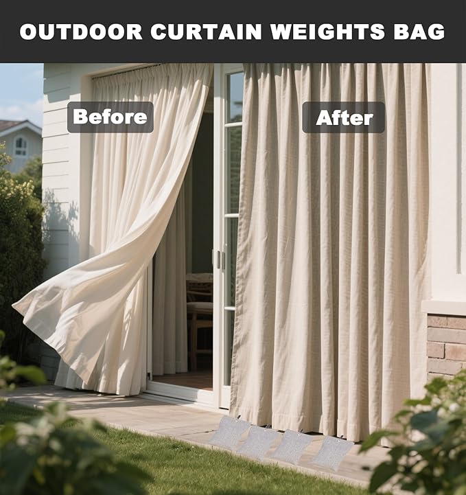 12Pack Curtain Weights, 16oz Outdoor Curtain Weights Bag, Drapery Weighted Bottom Gazebo Weights Sandbag with Holder Clip for Drapes Cabana Gazebo Pergola Garden (Gray)