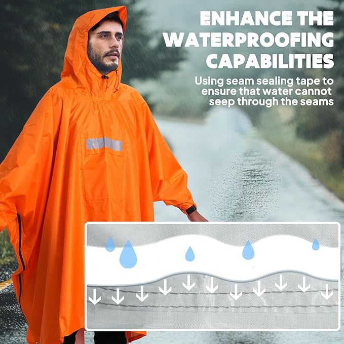 ANYOO Hooded Rain Poncho for Adults Waterproof Lightweight Rain Coat for Men Women Reusable Rain Jacket for Emergency Outdoor