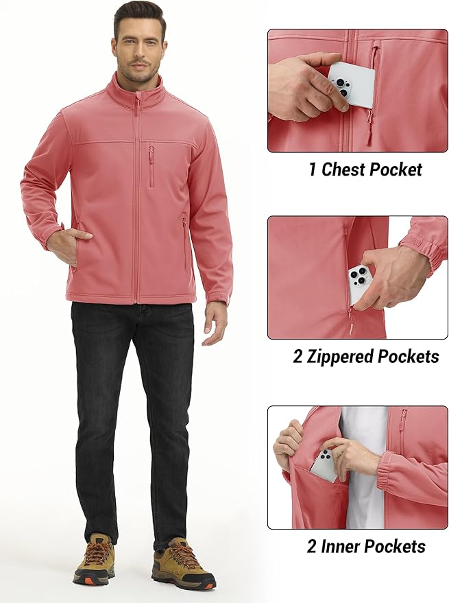 TACVASEN Men's Lightweight Softshell Jacket Fleece Lined Waterproof Tactical Rain Zip Up Winter Coat Windbreaker Casual