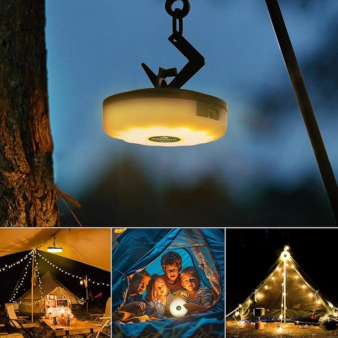 Allspark Camping String Lights, 4 in 1 Quick Storage 32.8FT Rechargeable Waterproof LED Tent Lights with 8 Lighting Modes,Magnetic Hanging Lamp for Hiking Patio Awning Garden Halloween Xmas Festival