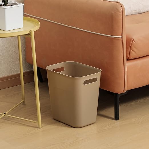 UUJOLY Plastic Small Trash Can Wastebasket, Garbage Container Basket for Bathrooms, Laundry Room, Kitchens, Offices, Kids Rooms, Dorms, 3.5 Gallon, Khaki