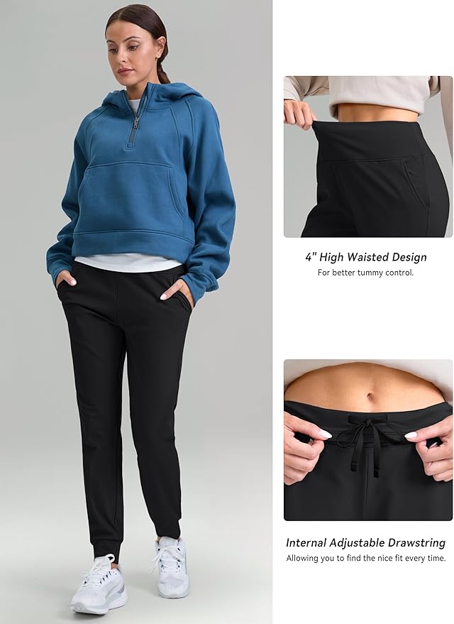 G Gradual Women's Fleece Lined Joggers High Waisted Water Resistant Thermal Hiking Pants Cold Weather Sweatpants with Pockets