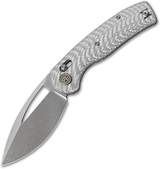 Petrified fish PFP13 Viper Folding Knife,3.5" K110 Steel Stonewashed Blade Carbon Fiber Handle Pocket Knife for Camping EDC Outdoor (White Stonewashed)